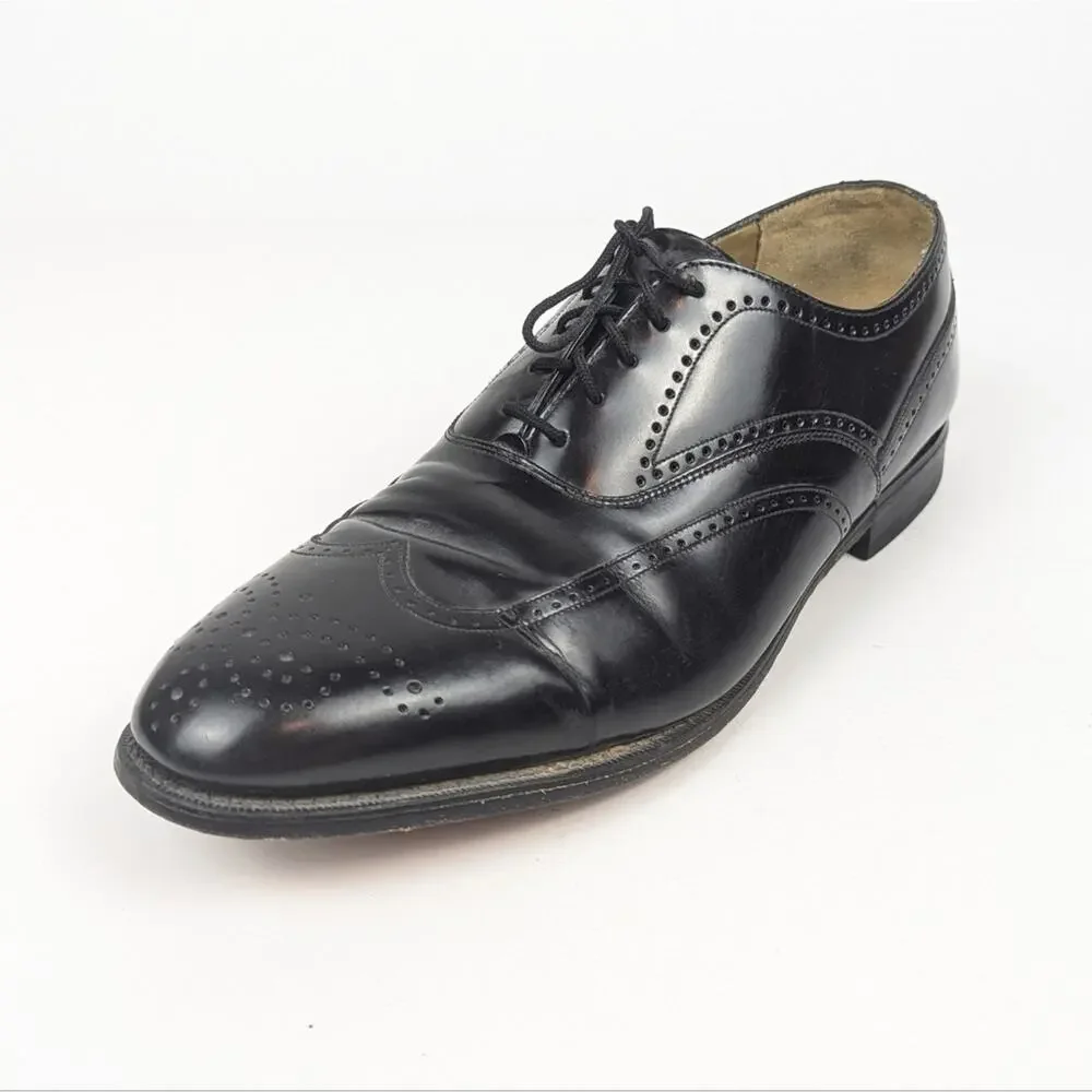 Johnston & Murphy Black Leather Wingtip Brogue Oxford Size 9.5